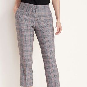 Mid-Rise Pull-On Straight Pants - Pink/Black Plaid